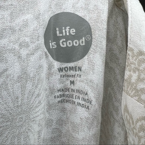 Life is Good Relaxed Shirt V-Neck Lightweight Top Neutral Floral Boho Blouse - Picture 4 of 5